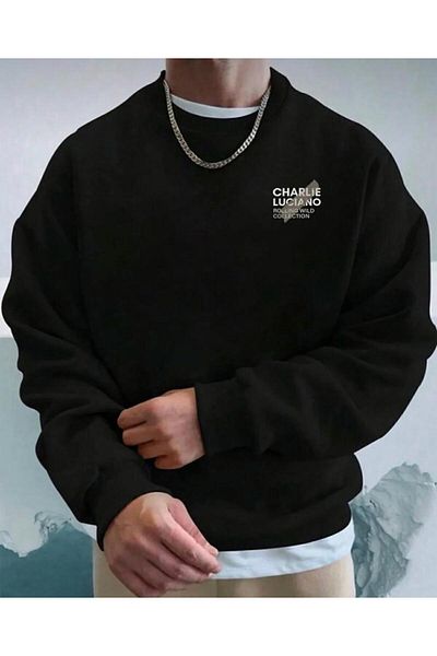 khufu Μαύρο φούτερ με στάμπα Charlie Luciano Unisex - Crew Neck