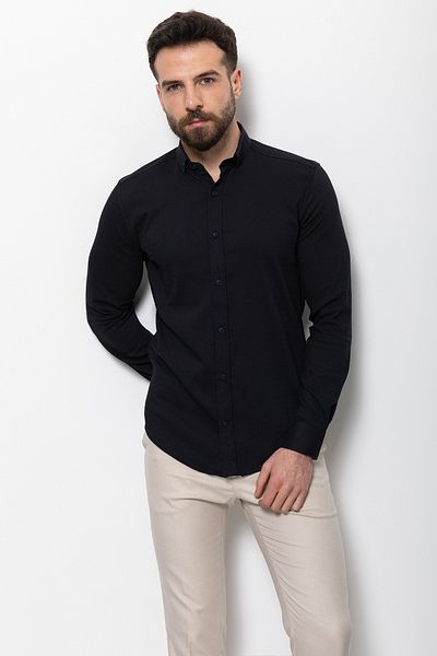 Mcr Patterned Slim Fit Men's Shirt Navy Blue - 37594.22Y