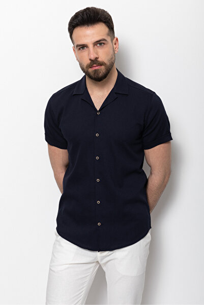 Mcr Прямий Slim Fit Апач Короткий рукав Чоловіча сорочка Синій - 37608.22Y