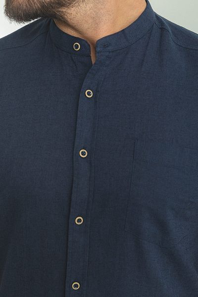 Mcr Slim Fit Judge Collar Short Sleeve Linen Men's Shirt Navy Blue - 37749.23Y
