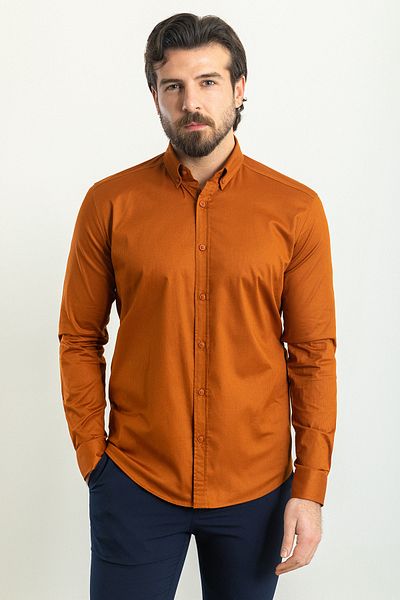 Mcr Stripe Patterned Slim Fit Long Sleeve Men's Shirt Tile - 37775.23Y