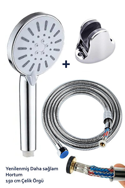 Plodna House Tazyikli Yüksek Basınçlı Duş Başlığı 150cm Çelik Örgülü Hortumlu Mafsallı Duş Seti