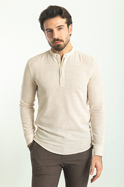 Mcr Смугаста сорочка Slim Fit з коміром-стійкою та довгими рукавами для чолов...