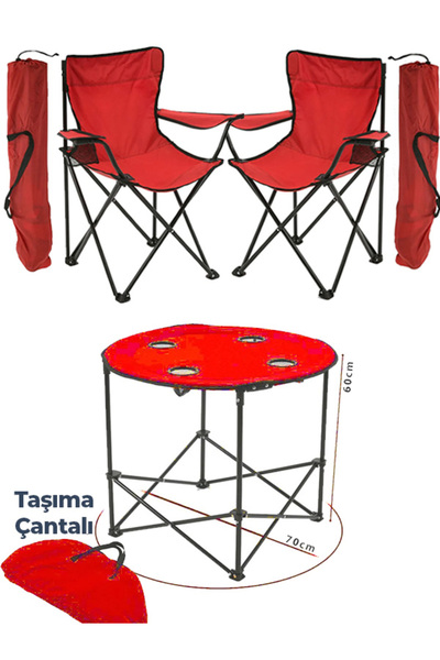 KS KampSeti Katlanır Kamp Sandalyesi ve Masa Seti Çantalı-Katlanabilir Kamp Masa Sandalye Seti