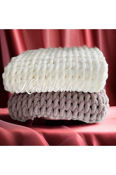 KAMİKAM Plush, Velvet, Soft Alize Hand Knitted Baby and Tv Blanket, Sofa Wrap