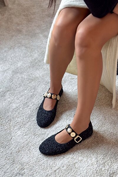 NİŞANTAŞI SHOES Covor negru Cracovia Detaliu accesoriu Balerini damă cu talpă plată