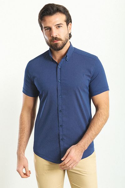 Mcr Patterned Slim Fit Short Sleeve Men's Shirt Light Navy Blue - 37750.23Y