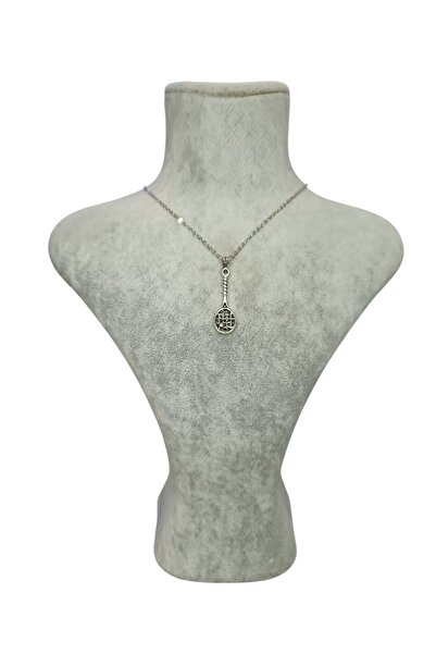 Mos Tespih Tennis Racket Design Silver Color Necklace