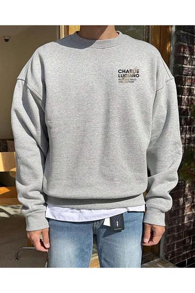 khufu Hanorac unisex gri cu decolteu cu imprimeu Charlie Luciano