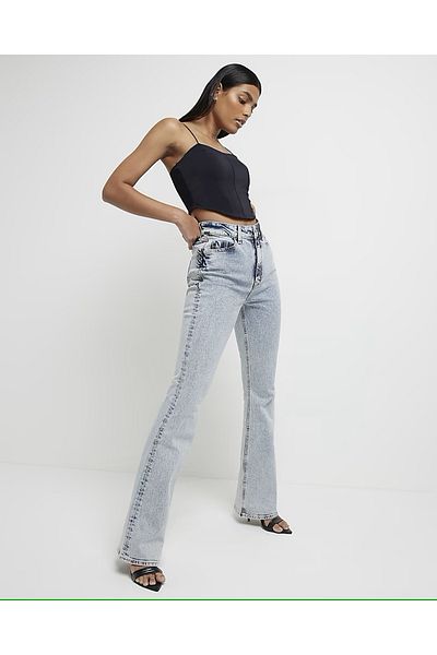 DRC trend Pantaloni de damă Jennie Lycra, albastru gheață, cu talie înaltă, blugi evazați