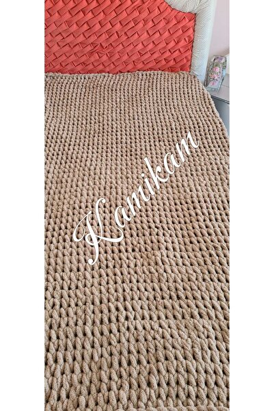 KAMİKAM Plush, Velvet, Soft Alize Hand Knitted Baby and Tv Blanket, Sofa Wrap
