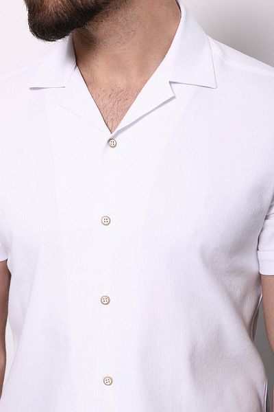 Mcr Plain White Color Slim Fit Apache Collar Short Sleeve Men's Shirt