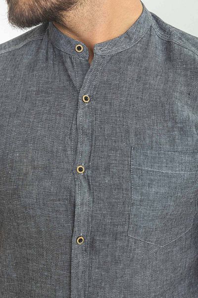 Mcr Slim Fit Judge Collar Short Sleeve Linen Men's Shirt Anthracite - 37749.23Y