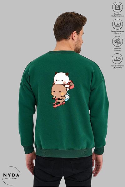 Nyda Collections Унисекс суичър с дълъг ръкав Bubu Dudu Scooter с щампа с кръгло деколте без качулка и оребрени суичъри