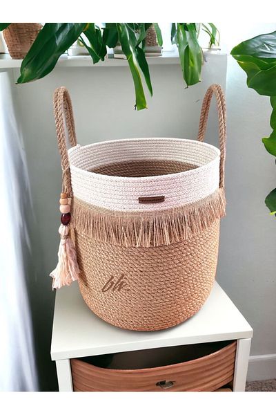 Bohemahomedecor Плетена кошница от юта, органайзер за саксии за цветя, декоративна кошница, подарък