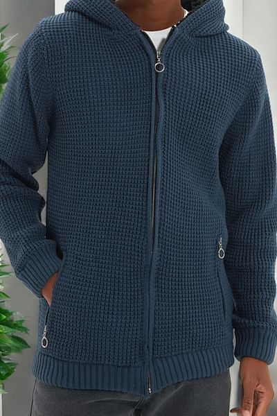 Flow Mi̇seale Unisex Hooded Quilted Lining Warm Knitted Jacket.