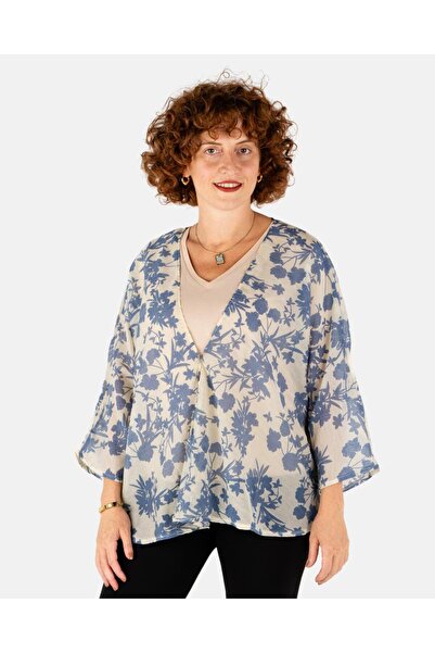 Portakal Esintisi Γυναικείο κιμονό με σχέδιο λουλουδιών Indigo