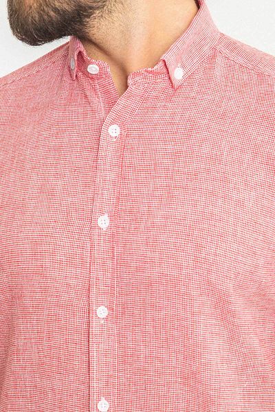 Mcr Checkered Slim Fit Short Sleeve Linen Men's Shirt Burgundy - 37766.23Y