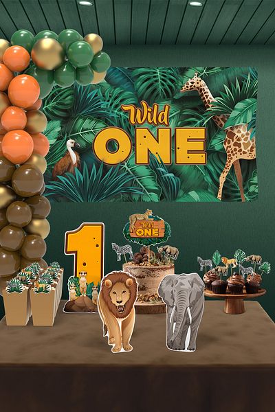 Hey Parti Σετ πάρτι γενεθλίων Safari 1 Year Old - Safari Birthday Concept - Maxi