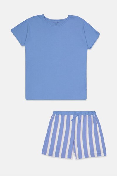 Tchibo Kids Girl 2 Piece Short Sleeve Top With Shorty Pyjama Set, Blue