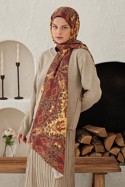 Modakaşmir Pleat Patterned Silky Shawl