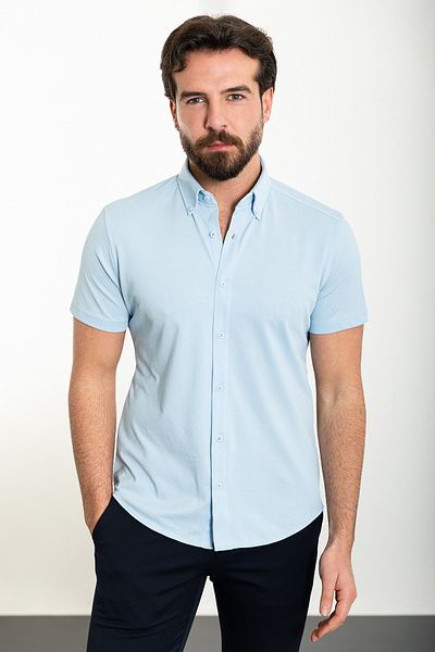 Mcr Plain Slim Fit Short Sleeve Men's Shirt Blue - 37905.24Y