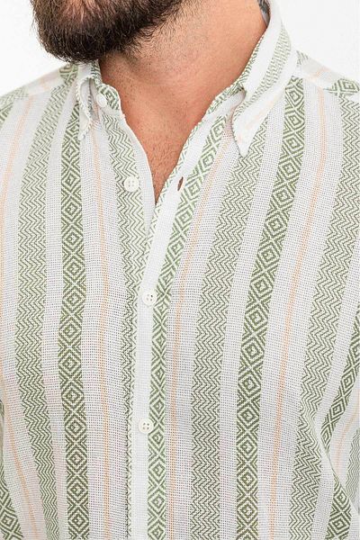 Mcr Striped Green Slim Fit Long Sleeve Men's Shirt