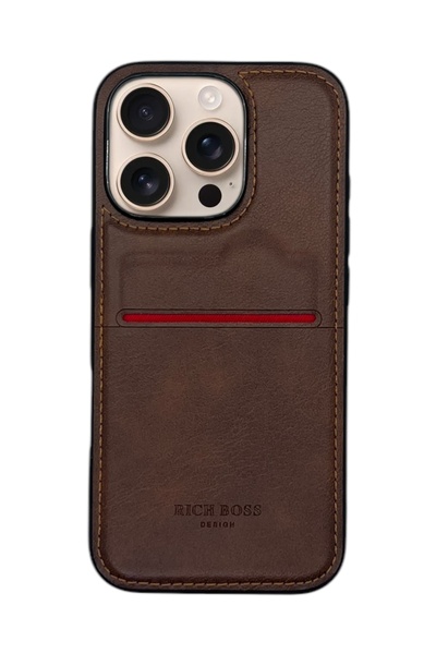 PiyasaSepeti Apple iPhone 16 Pro Max Kartlıklı Rich Boss Lüx Deri Kılıf Koyu ...