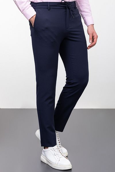Mcr Straight Super Slim Fit Drawstring Men's Trousers Navy Blue - 38169.23Y