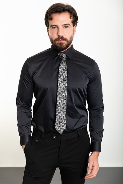 Mcr Plain Slim Fit Satin Classic Men's Shirt Black - 37920.19Y