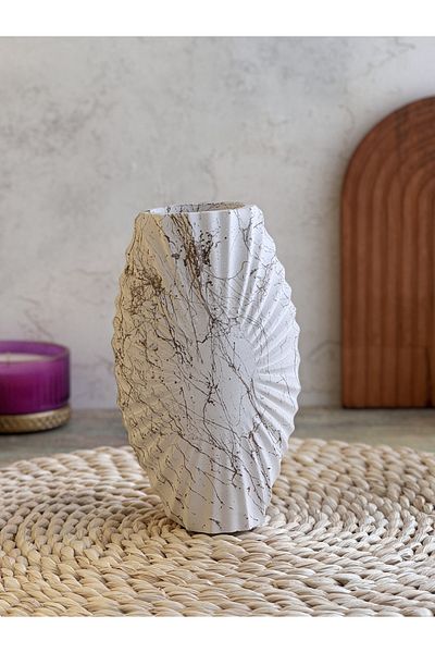Serengeti Handmade Oyster Concrete Vase with Nordic Style Marble Effect