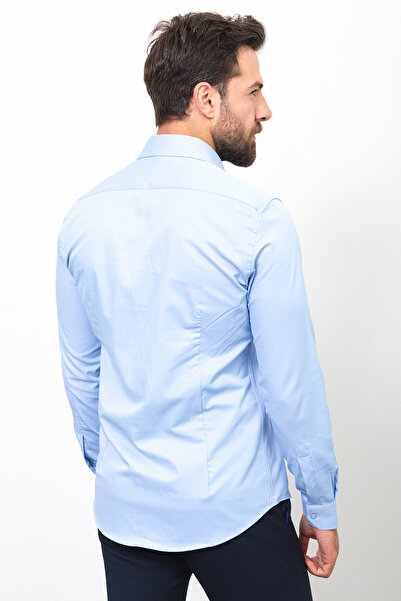 Mcr Ανδρικό πουκάμισο σε απλό γαλάζιο χρώμα, λεπτή εφαρμογή, σατέν κλασικό