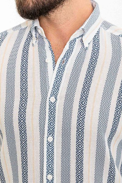 Mcr Striped Navy Blue Slim Fit Long Sleeve Men's Shirt