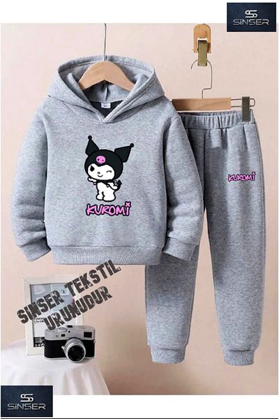 SİNSER TEKS Hooded Kids Kuromi Printed Tracksuit Set
