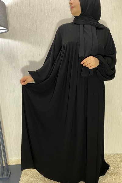 Genel Markalar Elbise Ferace Ütü Sevmez İthal İpek Kumaş Pileli-Robalı Ferace Süper Dökümlü Ferace