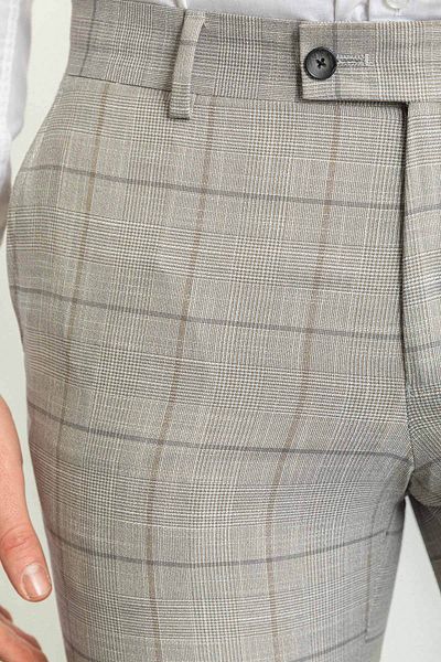 Mcr Plaid Slim Fit Classic Men's Trousers Stone - 38161.23Y