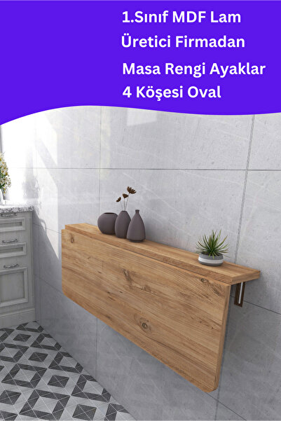 Kydonia Home 60 x 110 cm Mdf Lam 4 Köşesi Oval Sabit Raflı Duvara Monte Kırma...