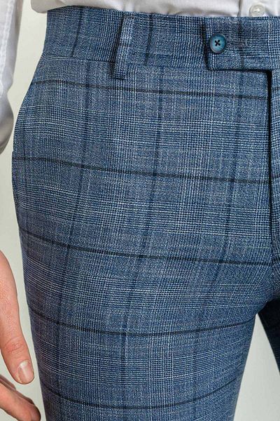 Mcr Plaid Slim Fit Classic Men's Trousers Navy Blue - 38161.23Y