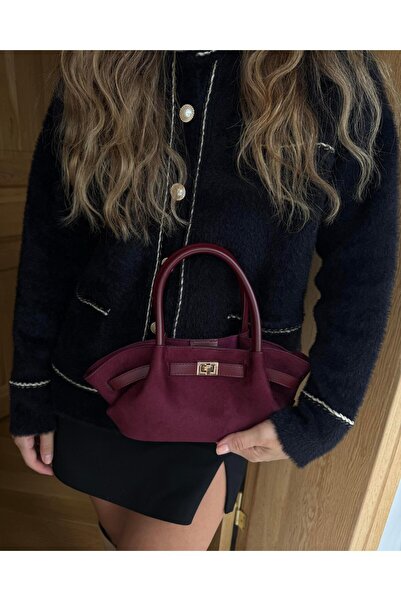 NBİBAGS حقيبة نوبوك صغيرة باللون العنابي - مع تفاصيل الحزام