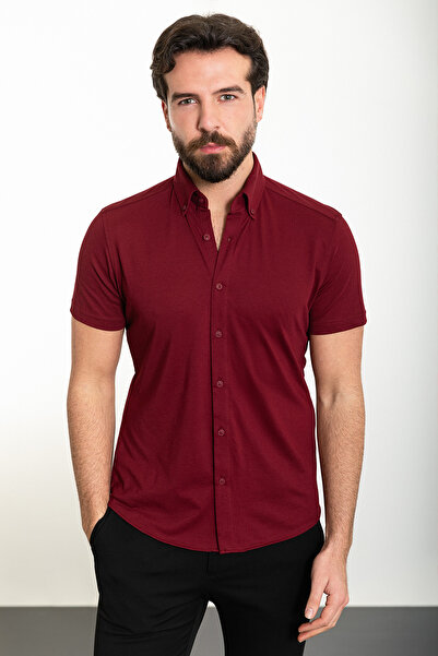 Mcr Obična Slim fit muška košulja kratkih rukava, bordo crvena - 37905.24Y