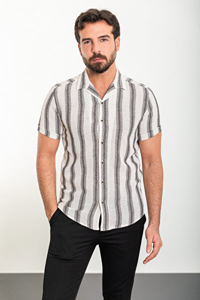 Mcr Смугаста сорочка Slim Fit з коміром-стійкою та короткими рукавами для чол...