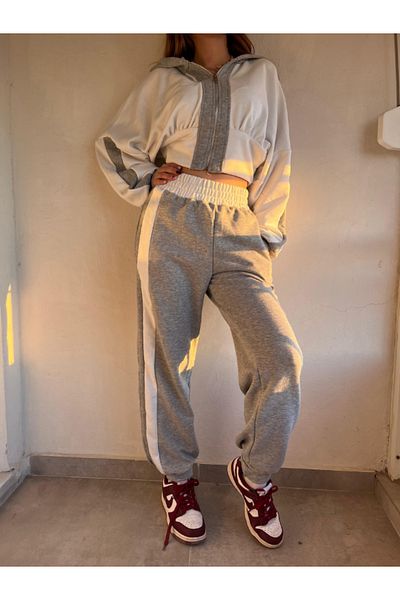 Valeur Garnished Zippered Hooded Women's Double Tracksuit Set