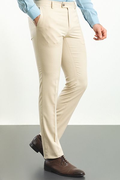 Mcr Patterned Slim Fit Classic Men's Trousers Stone - 38147.23Y