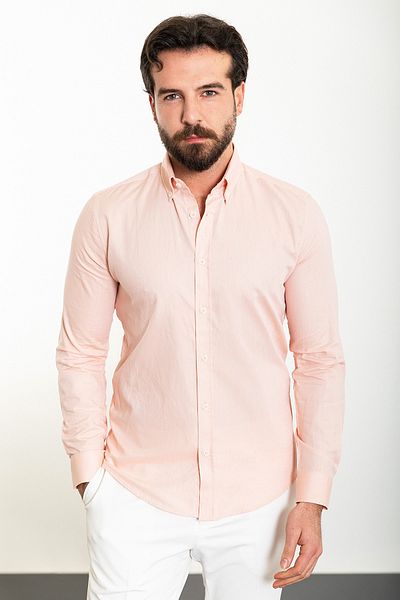 Mcr Plain Slim Fit Long Sleeve Men's Shirt Salmon - 37908.24Y