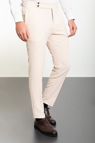 Mcr Straight Super Slim Fit Belted Men's Trousers Stone - 38138.23Y