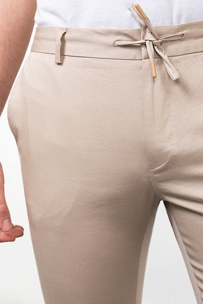 Mcr Straight Super Slim Fit Elastic Waist Drawstring Cotton Men's Trousers Beige - 38178.23Y