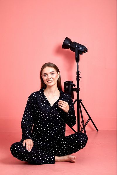 Free Beka Women's Buttoned Front Long Sleeve Pajamas Set Black Heart Patterned Warm Comfortable and Cotton Fabric