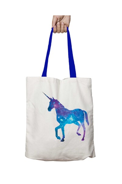 ART HEDİYE حقيبة كتف يونيكورن 2 سبيس جالاكسي قابلة للغسل بمقبض أزرق