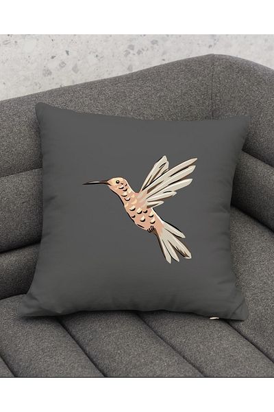 Hayal Dekoratif Set de 4 fețe de pernă decorative cu imprimare digitală cu model de hibiscus și păsări în culori gri bej