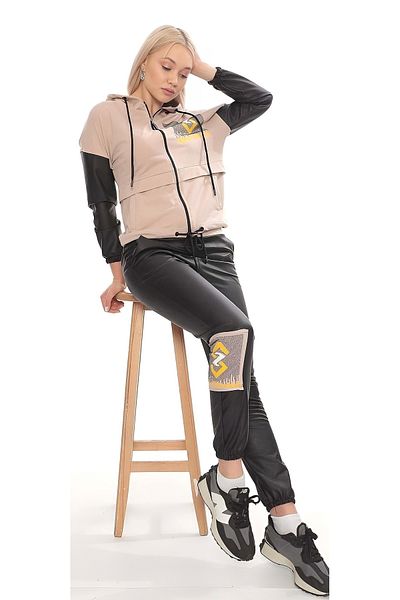 sportiness Jewelled Tracksuit with Leather Pants